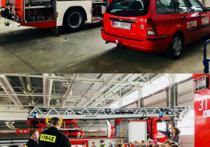 Uczniowie zwiedzają remizę.