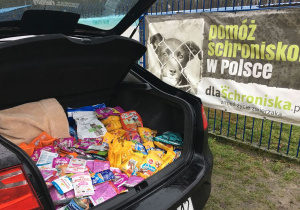 Część darów zawieziona do schroniska w Celestynowie.