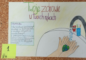 Praca, która zajęła pierwsze miejsce. Hasło plakatu - Twoje zdrowie w Twoich rękach.