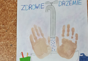 Praca, która zajęła drugie miejsce. Hasło plakatu - W czystych rękach zdrowie drzemie.
