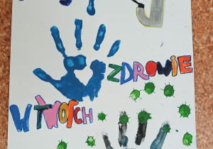 Praca, która zajęła trzecie miejsce. Hasło plakatu - Twoje zdrowie w Twoich rękach.