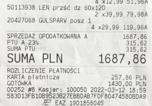 Paragon za dokonane zakupy.