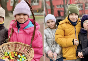 Uczniowie podczas częstowania się czekoladowymi jajeczkami wielkanocnymi.