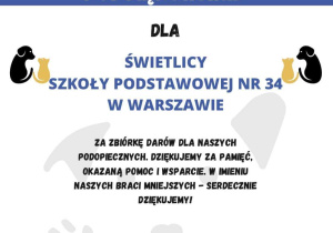 Podziękowanie dla świetlicy.