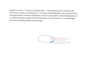 Informacja od Zastępcy Burmisrrza do Rodziców.