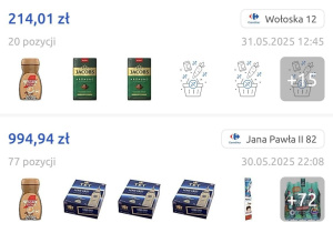 Przedstawiamy paragony. Za zakupy zapłaciliśmy 1208 złotych 95 groszy.