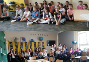 Uczniowie podczas wspólnego odśpiewania piosenki dla Mamy.