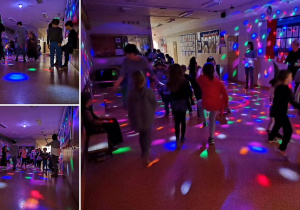 Uczniowie bawią się na dyskotece.
