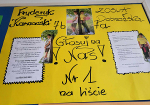 Plakat Fryderyka i Zosi z 7a promujący ich kandydatury.