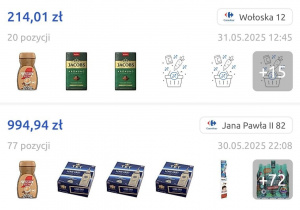Przedstawiamy paragony. Za zakupy zapłaciliśmy 1208 złotych 95 groszy.