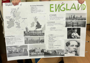 Anglia - uczniowie prezentują swój plakat.