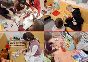 Dzieci bawią się prezentami które dostały od Mikołaja.